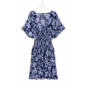 Torrid Blue Floral Print Cinch Waist Boho  Kimono  Sleeve Cover Up Plus Sz 3/4